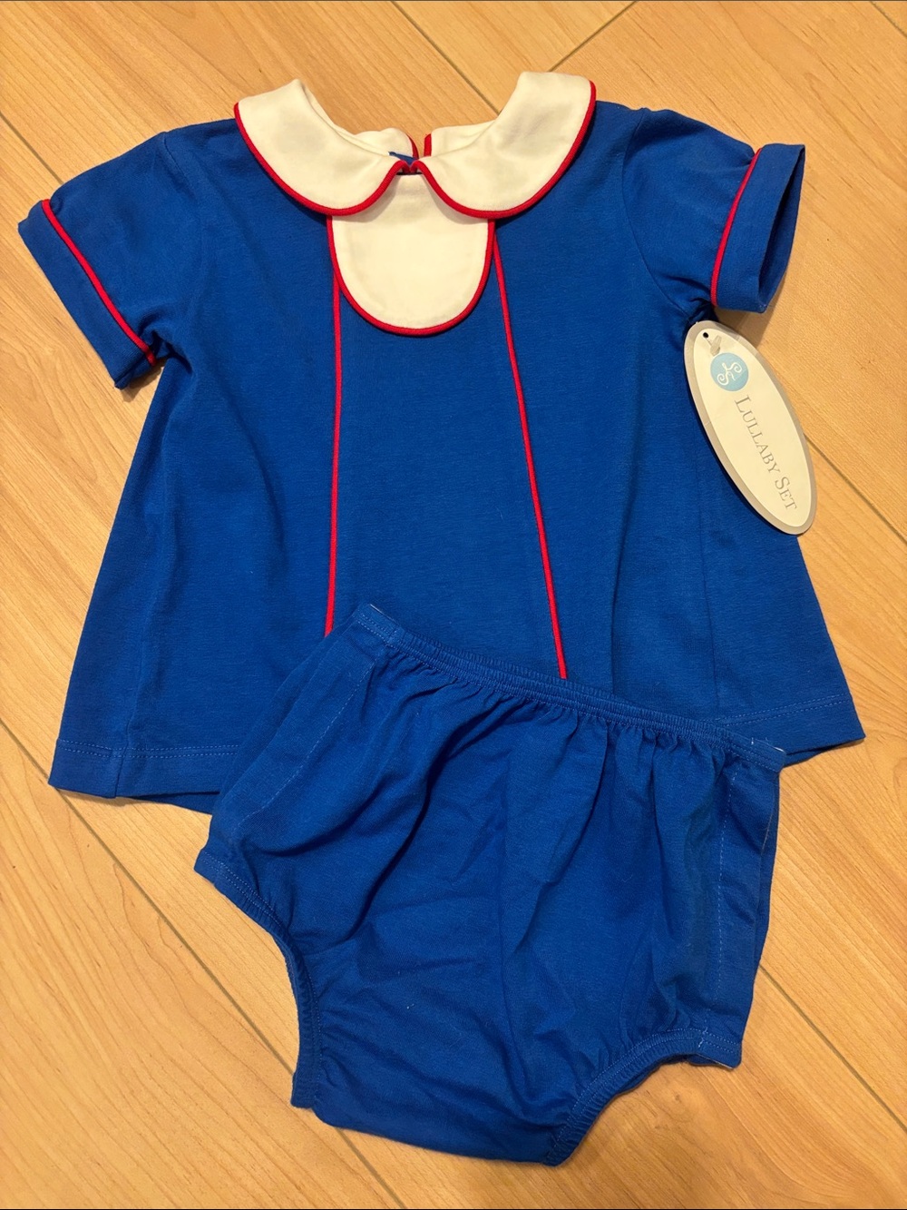 Lullaby Set Blue Peter-Collar Kids Matching Set with Red Trim